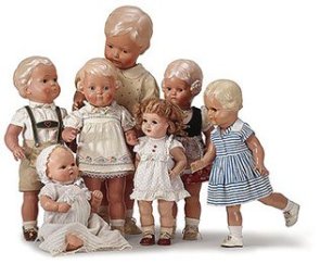 Schildkröt-Kinder mit Puppen aus Waltershausen und Reichenbach / Schlesien
