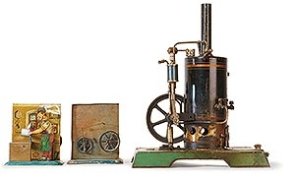 Dampfmaschine mit stehendem Kessel, um 1914